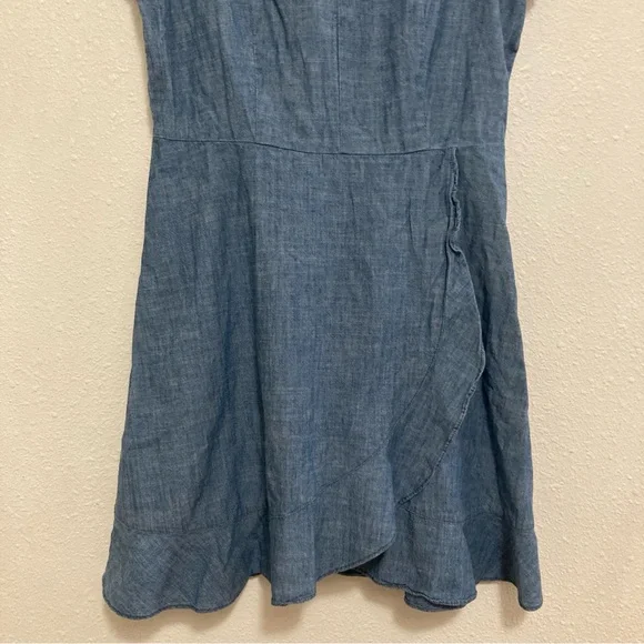 J. Crew Women’s Dress Faux-Wrap Blue Midi Demin A-Line V Neck Tie Sleeve Size 8 - Picture 7 of 16